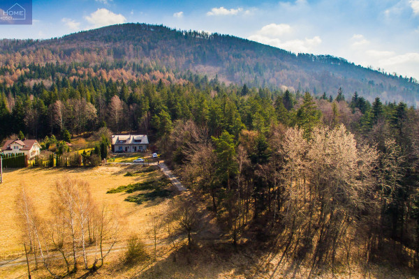 cieszyński, Ustroń, Ustroń 2 domy przy lesie z widokiem na góry.